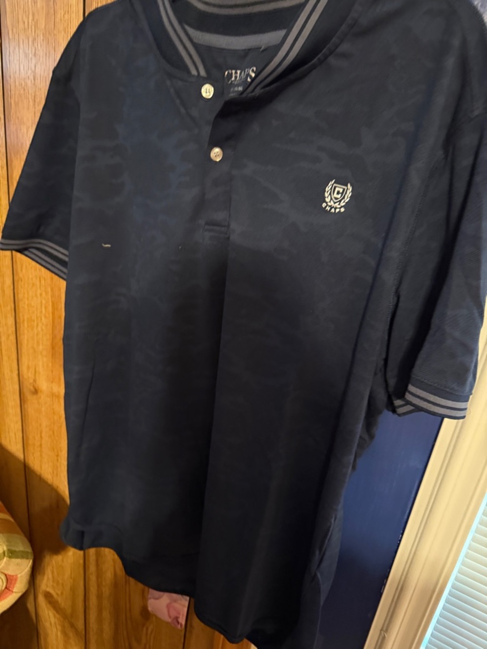 Chaps Men's Dark Navy Polo with Subtle Camouflage Pattern
